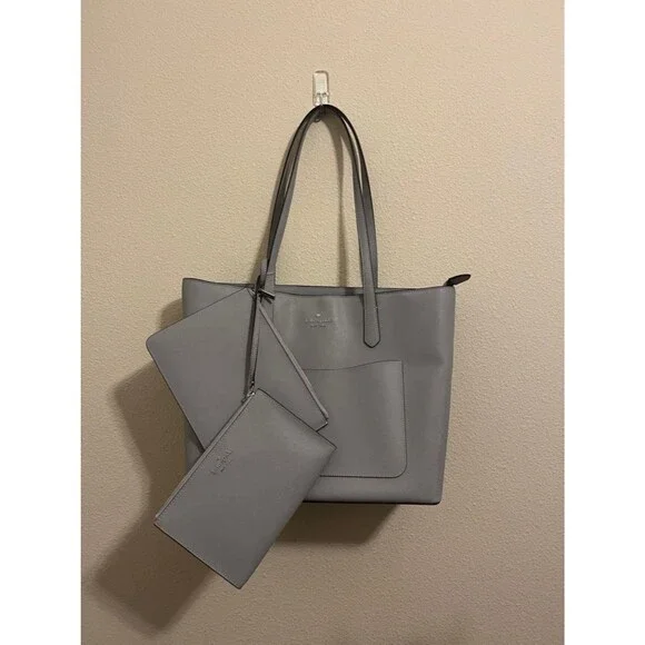 Kate Spade New York Staci large tote bag and pouch set in a neutral grey 3 pcs