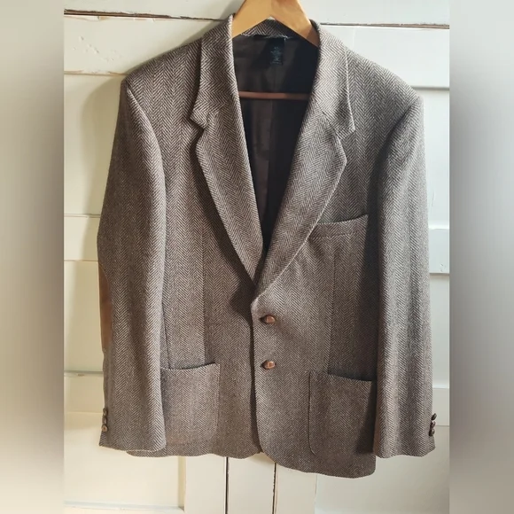 Ejoven Men's Brown Tan Tweed Academia Blazer | Suede Elbow Patches | 40L