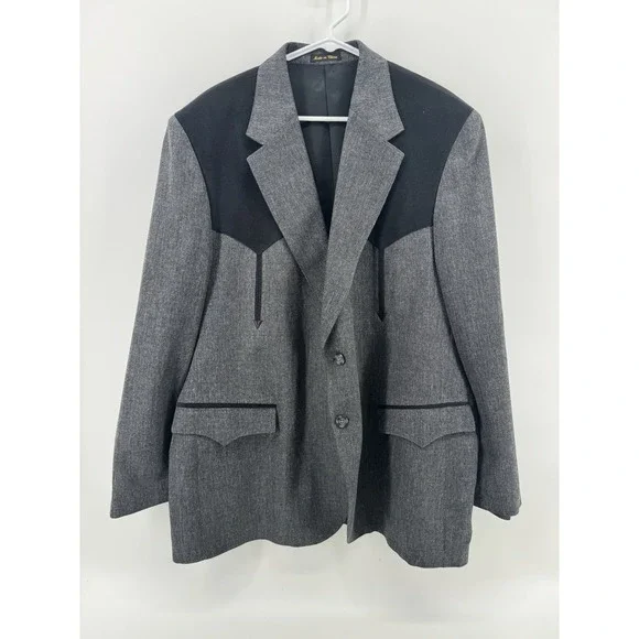 Circle Dallas Texas Blazer Mens 50R Gray Black Yoke Western Cowboy Rodeo Jacket