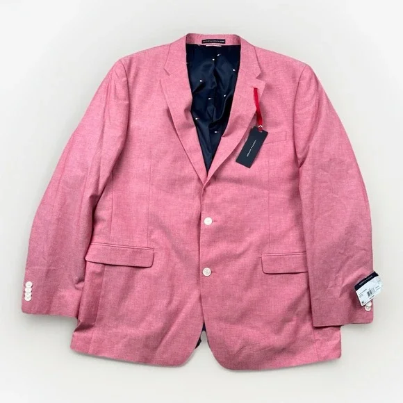 Tommy Hilfiger Suit Jacket Men's Sz 48L Pink Red Salmon Modern Fit Chambray NWT