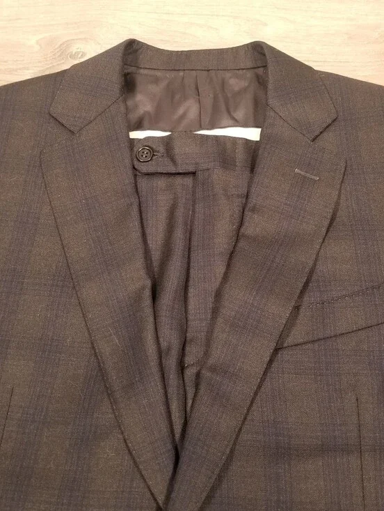 Canali Suit 2 Piece 50R EU (40R 34x30) Mens Gray Blue Rothmans Wool Plaid Check