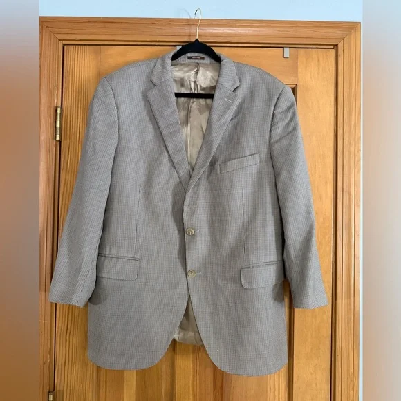 Peter‎ Millar 46R 100% Wool Houndstooth Sport Coat Blazer Brown Blue 2 Button