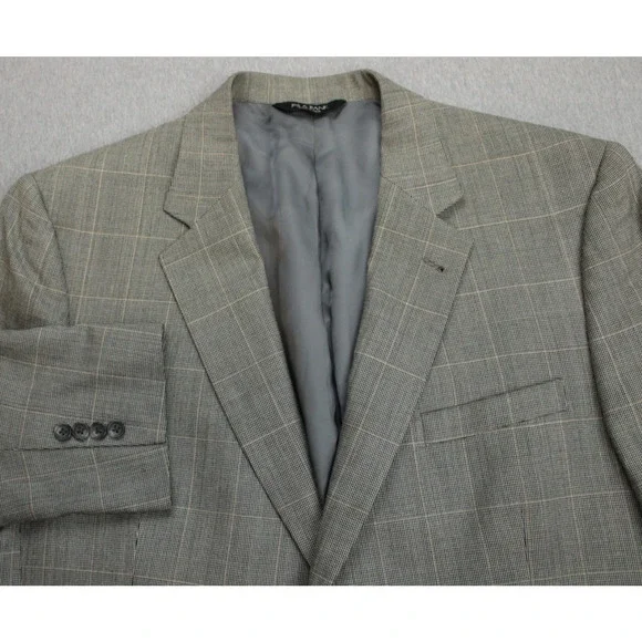 Jos A Bank Blazer Mens Size 46R Brown Windowpane Silk Wool 2 Button Notch Lapel
