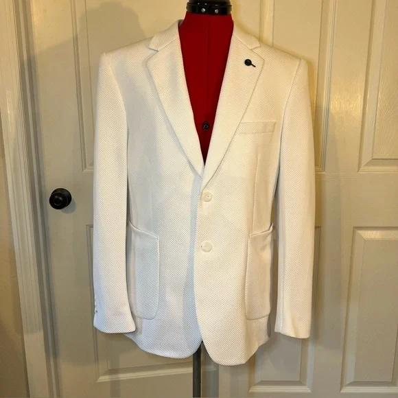 Tom Baine Slim Fit Performance Stretch Waffle Solid Sport Coat White Mens Large