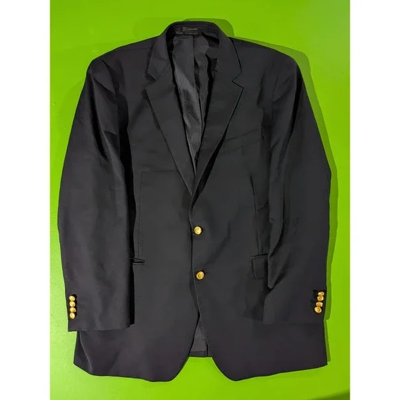 Lauren Ralph Lauren Blazer Mens 46L Blue Navy Gold Buttons Wool  Sport Coat