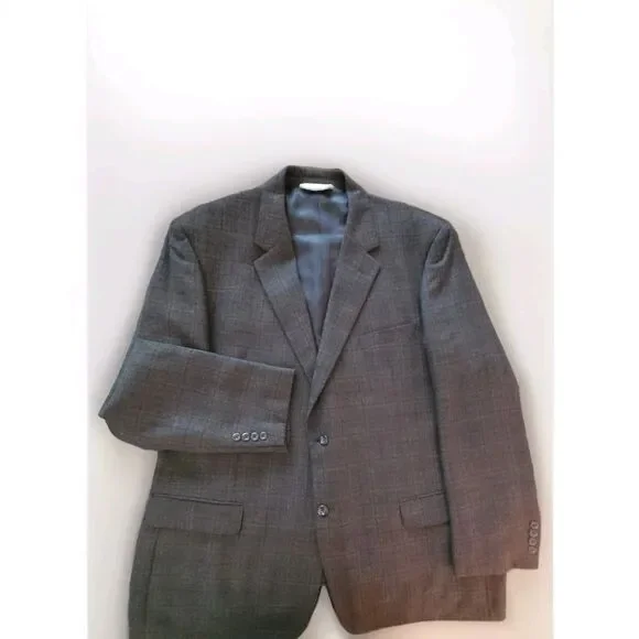 Pronto Uomo Platinum 100% Wool Mens 48L Blazer Suit Jacket Sport Coat Brown Grey
