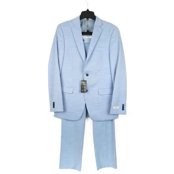 Alfani Mens Slim Fit 2 Piece Suit 38L 32x32 Blue Heather Stretch Tech Knit NWT