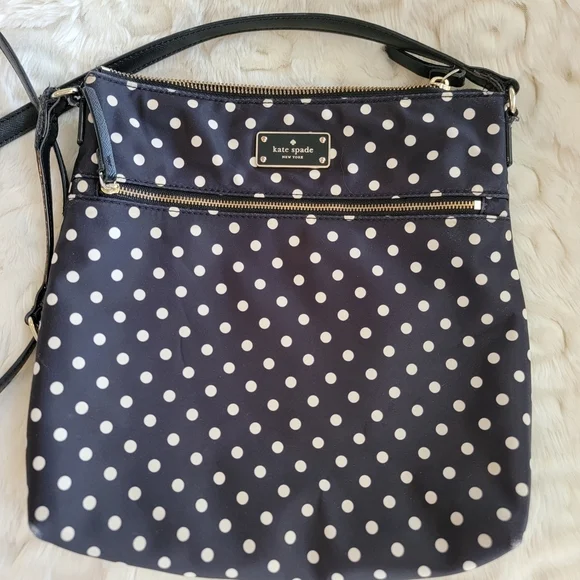 Kate Spade Black And White Polka Dot Nylon Crossbody Bag