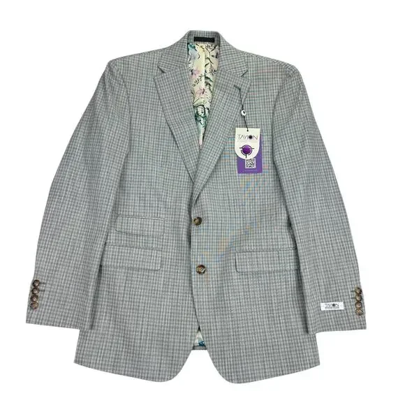 Tayion Mens Agordy Regular Fit Plaid Suit Jacket Gray Green 36R
