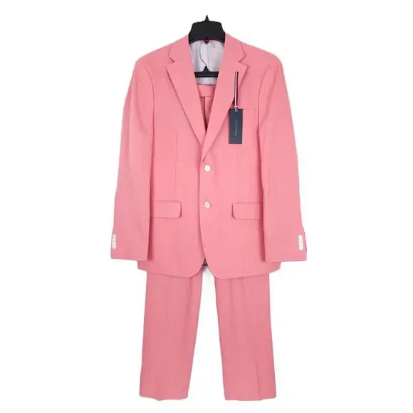 Tommy Hilfiger Mens Modern Fit Linen 2 Piece Suit 42L 34x32 Light Red Solid NWT