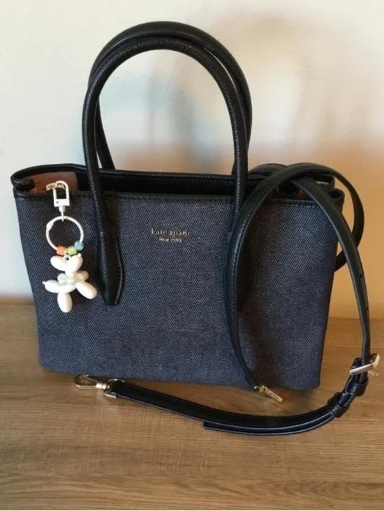 Kate Spade New York Eva Denim Zip Top Satchel Crossbody Bag w/Dog Keychain Charm