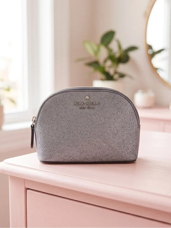 KATE SPADE silver glitter cosmetic small pouch bag NWOT