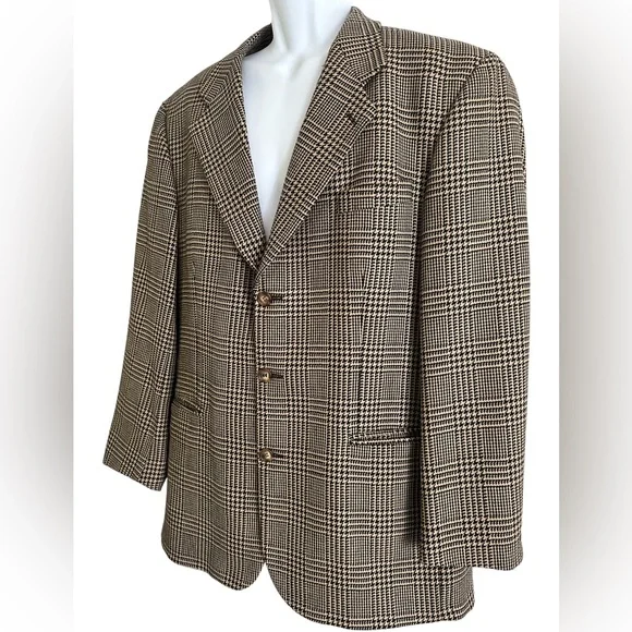 FIORI MENS SPORT COAT BLAZER HOUNDSTOOTH‎ WOOL LIGHTWEIGHT CANADA 44 TALL