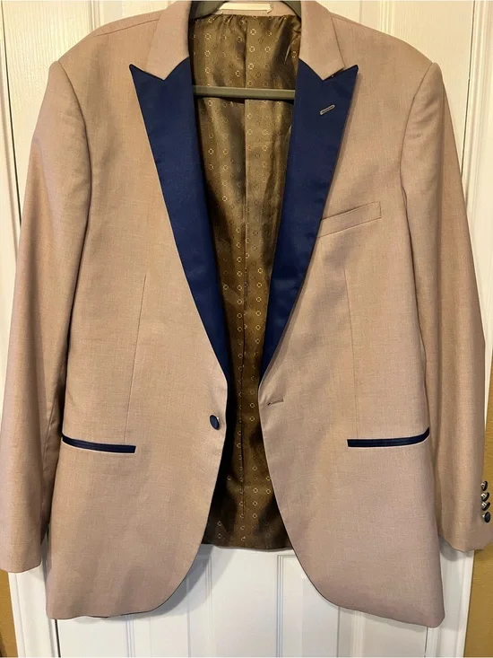 Insomnia Zupreme Beige Sport Coat with Blue Satin Lapel - Size 44