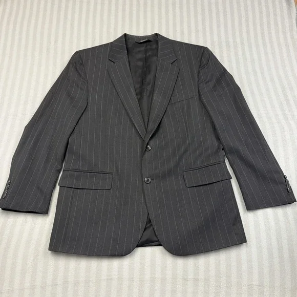 Jos A Bank Suit Jacket Mens 42SH Black Wool Travelers‎ Collection Pin Stripe