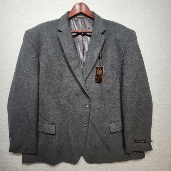 Pierre Loren Blazer Classic Fit Sport Coat Charcoal 56R W/Suit Bag & Hanger