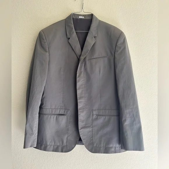 Calvin Klein Cotton Hidden Button Down Blazer Gray Size Large Short Business Men