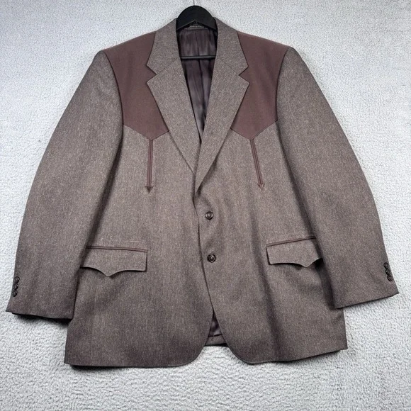 Circle S Texas Blazer Mens 48R Brown Blazer Sport Coat Yoke Rockabilly Western