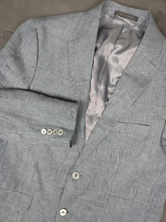 Lauren Ralph Lauren 100% Linen Glen Check Blazer Mens 40R Gray Sport Coat Jacket