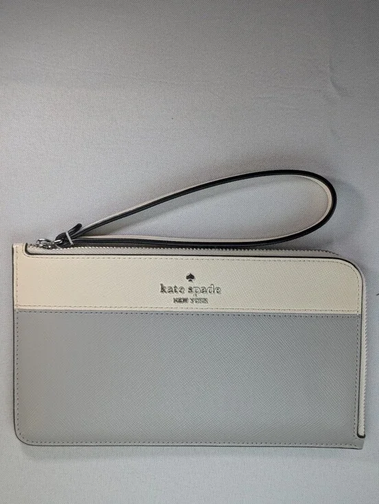 Kate Spade Lucy Medium L Zip Wristlet Wallet Gray And Ivory Color Block