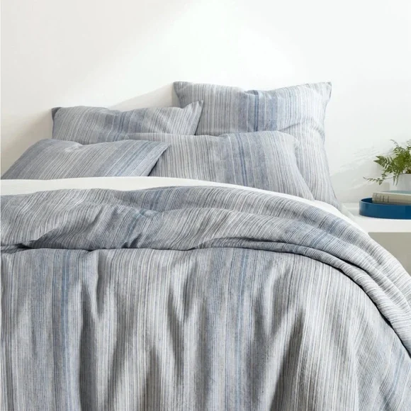 Annie Selke Pine Cone Hill  Sterling Stripe Linen Twin Duvet+ Two Sham NWOT