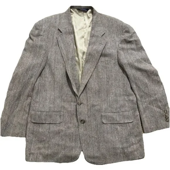 Lands End Blazer Men’s 44R Brown 100% Silk Herringbone Sport Coat Jacket