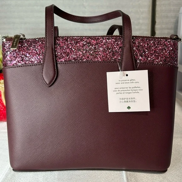 NWT Kate Spade burgundy glitter crossbody bag