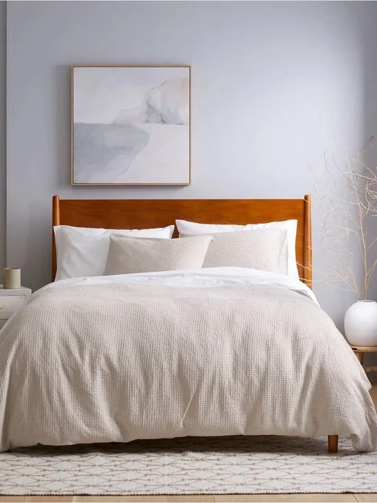 NEW Quince 100% Organic Cotton Luxe Honeycomb Duvet Cover Set, King/Cal  (Sand)