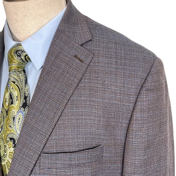 TailoRed Tessilstrona Blazer Men 48 Blue Tan Italian Wool Stretch Sport Coat‎