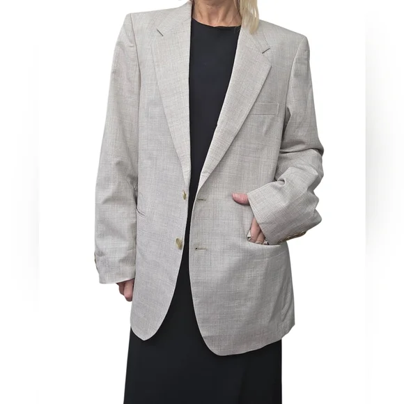 Vintage Yves Saint Laurent Made France Longline Blazer Beige Tailored Jacket M