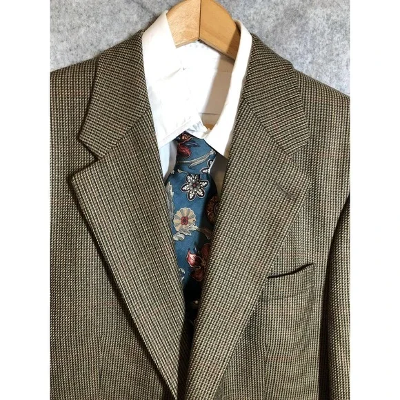 Chaps Ralph Lauren Blazer Mens Medium Brown Wool Houndstooth Sport Coat Jacket