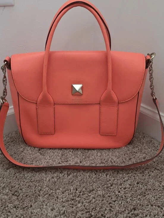 Kate Spade Bond Street Florence Flap Satchel Turn Lock Bright Orange Leather
