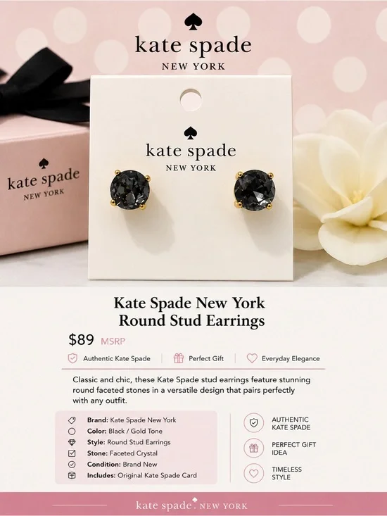kate spade New York Black and Gold Round Stud Earrings