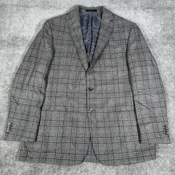 Jos A Bank Blazer Men's 46L Gray Plaid Wool Two Button Lanifico Di‎ Pray