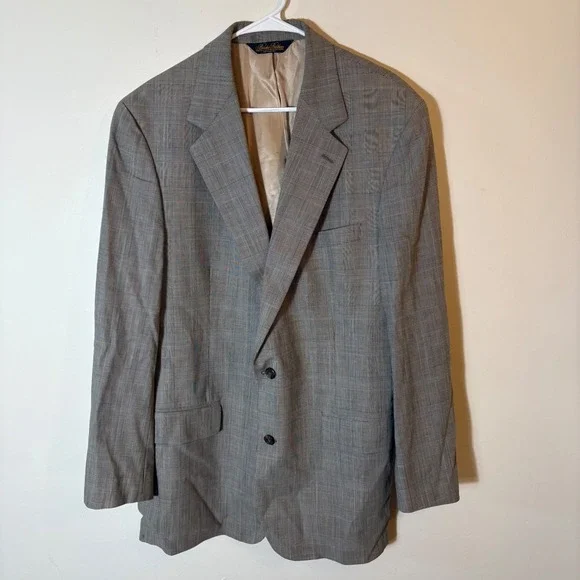 Brooks Brothers 43L Gray Glen Plaid Wool‎ Cotton Blend Blazer Made in USA
