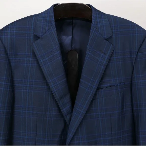 Samuelsohn x Zegna Mens 42R Blue Plaid Wool Silk Luxury Blazer