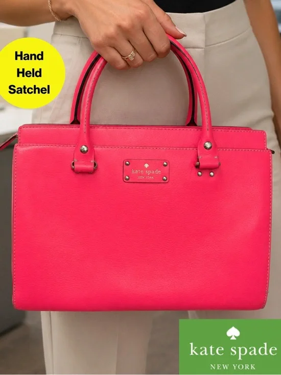 KATE SPADE ♠️ Neon Pink Leather Handheld Satchel Bag - Hot Pink Logo Interior