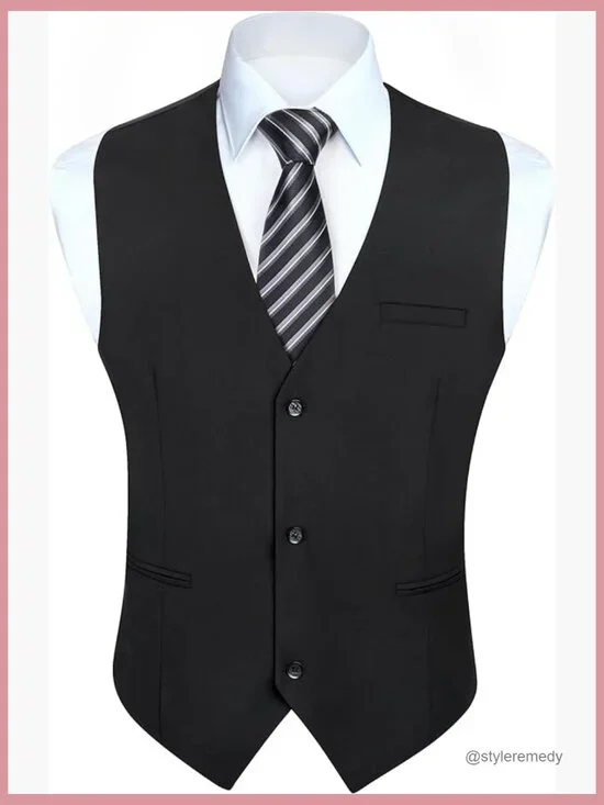 Polyester Rayon Men's Dress Vest V-Neck Adjustable Waistcoat Formal