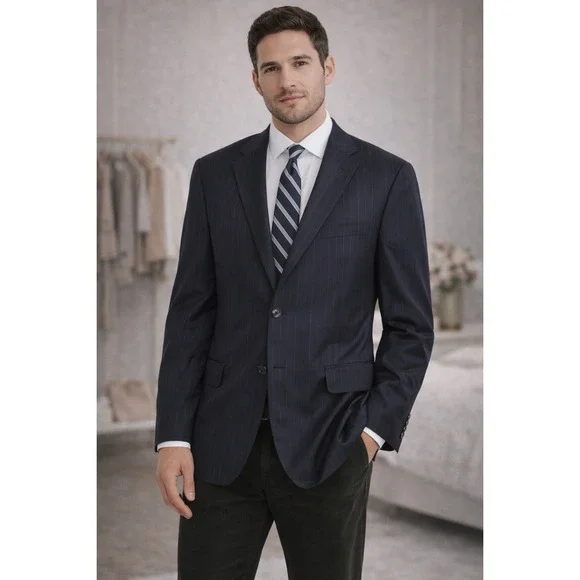 SAMUELSOHN HUBERT WHITE Mens Sport Coat Blazer 120s 100%WOOL 43L Navy UNION MADE
