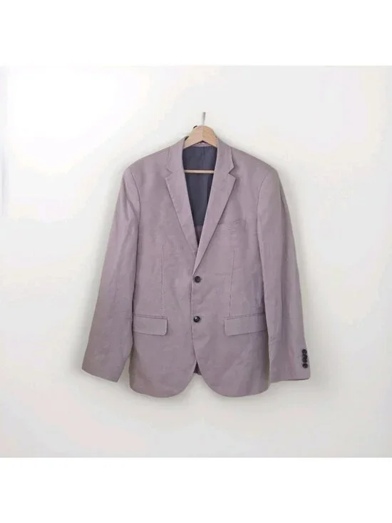 ​H&M Men Slim Fit 100% Linen Blazer Jacket 38R Dusty Lavender Beach Wedding Edgy