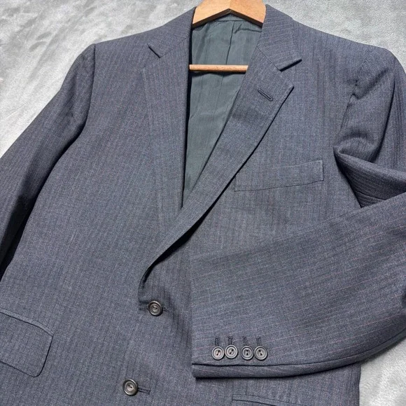 Vtg Sullivan Woolley Savile‎ Row Bespoke Blazer Mens 38 Gray Red Pinstripe Wool