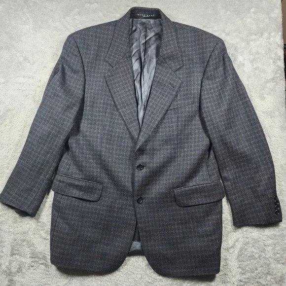 Hugo Boss Blazer Mens 42R Gray Check Tweed Cashmere Wool Sport Coat Jacket