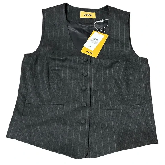 JJXX‎ Mens Dark Grey Pinstripe Vest Waistcoat Size S