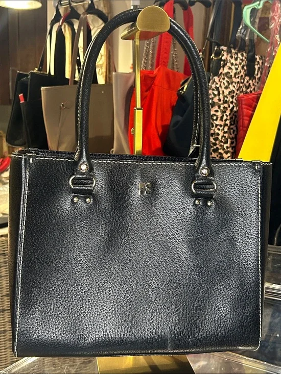 Kate Spade Black Pebbled Leather TarryTown Quinn Structured Bag 11.5”x 9.5” EUC