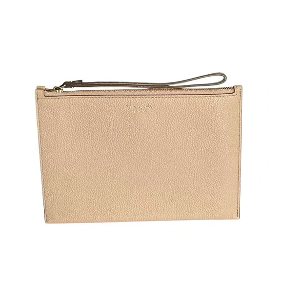 Kate Spade New‎ York Wristlet Clutch Pink Beige Leather Zip Top Purse Bag