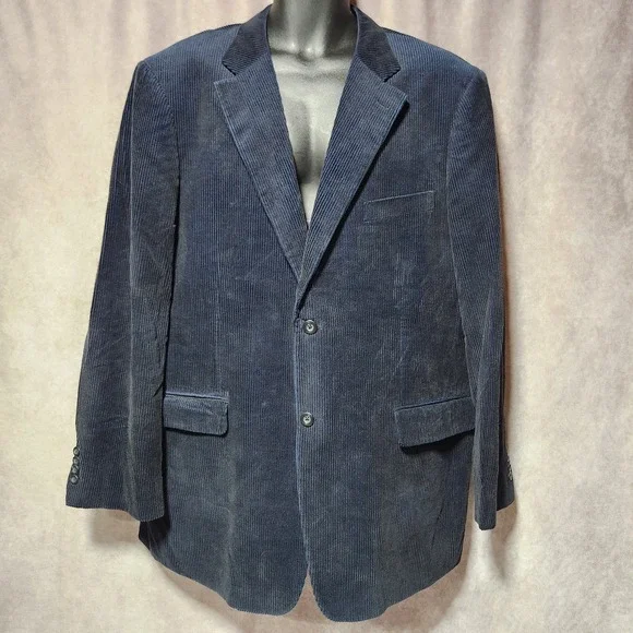John Nordstrom Corduroy Winter Bamboo sport‎ coat Blazer jacket 48L Navy Blue