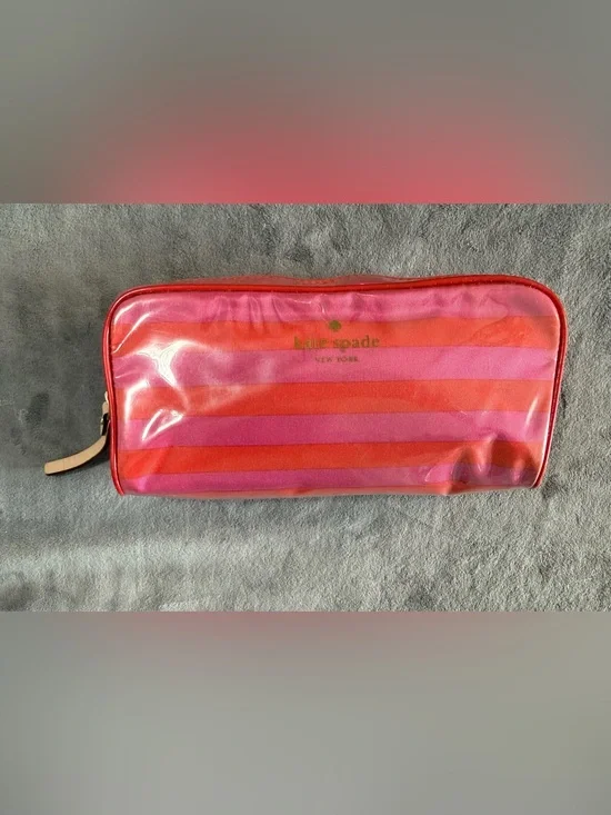 💕 Vintage Kate spade Pink and Orange Striped Clear Cosmetic Pouch💕