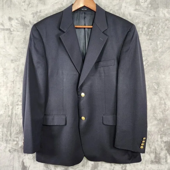 Ralph Lauren Blazer Mens 43R Navy Blue Gold Crest Buttons Wool Sport Coat Preppy
