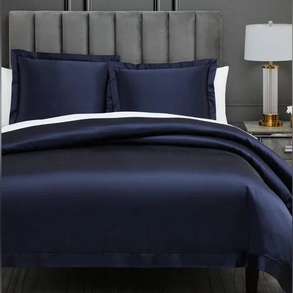 HiEnd High Shine Navy 3 Piece Duvet Cover Set