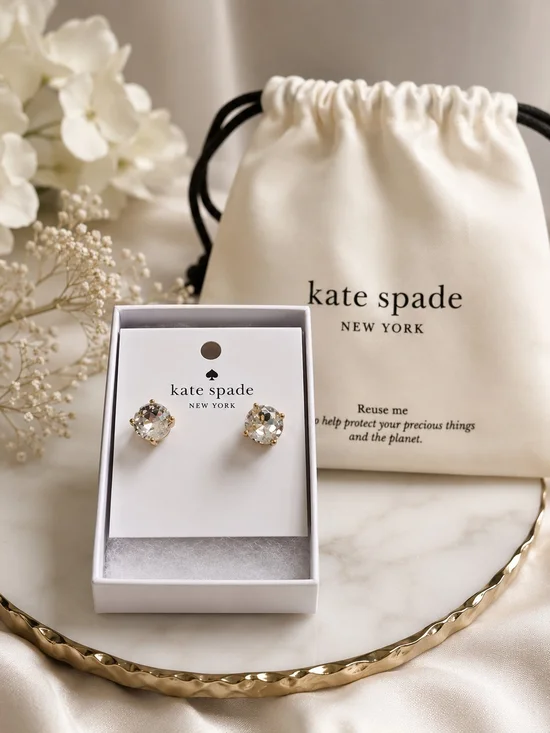✨️Kate Spade New York Crystal Stud Earrings – Gold Tone | NWT with Dust Bag